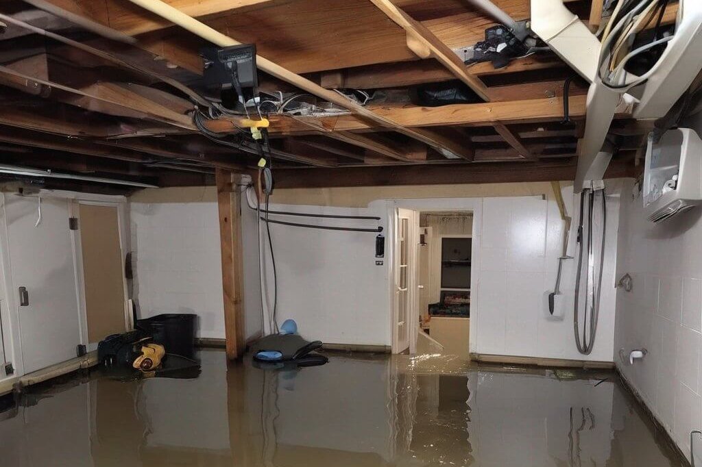 Standing flood water across the floor of a home